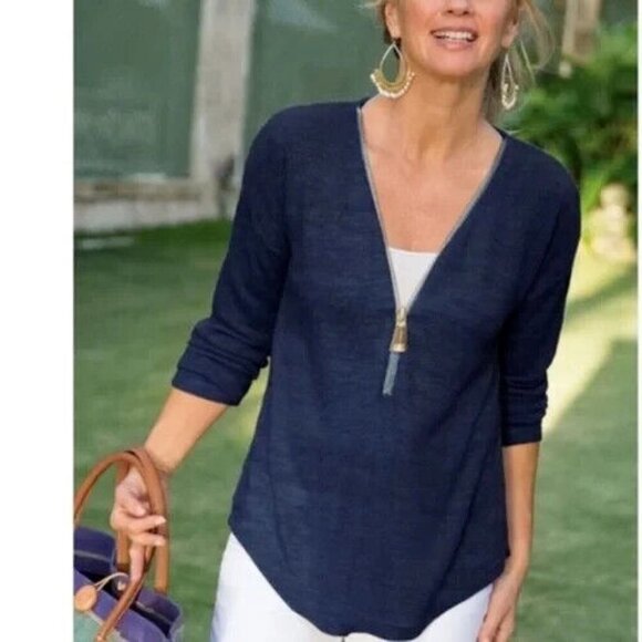 Soft Surroundings Women's Size Small Blue Zipped Sweater - Picture 1 of 6